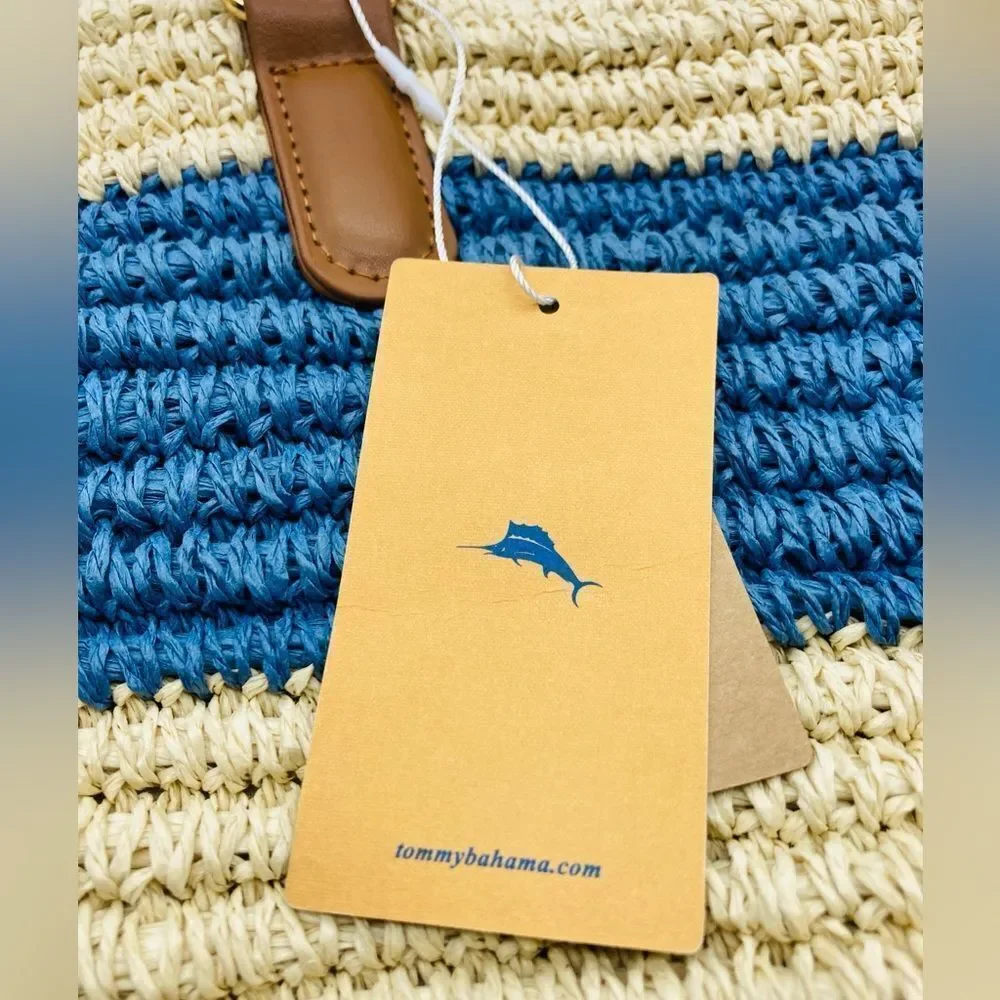 NWT Tommy Bahama Handwoven Crochet Striped Large Tote Bag